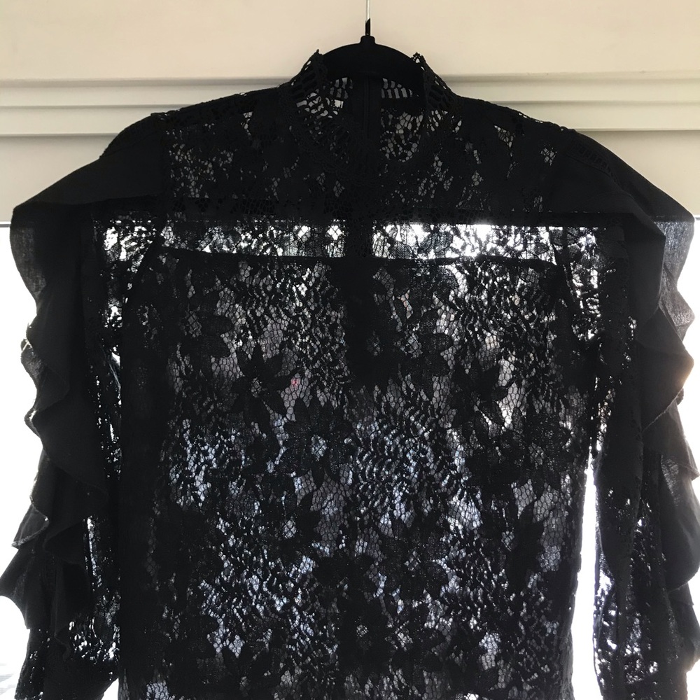 Beautiful Black Lace Top with Ruffle Sleeves By SHIRELY Size Medium - Picture 15 of 16